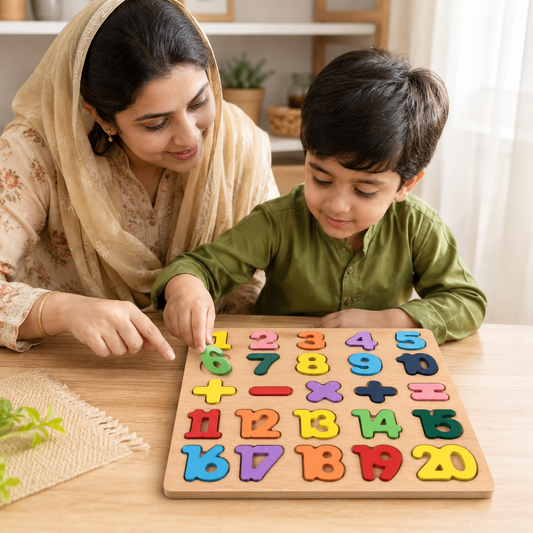 Kids Wooden Number & Math Puzzle Board – 1 to 20 Learning & Counting Toy