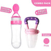 2 in 1 Baby Infant Food Fruits Soft Bite Nipple Feeder Silicone Pacifier With Baby Spoon Squeeze Soft Silicone Spoon Feeder Feeding Tool For Babies