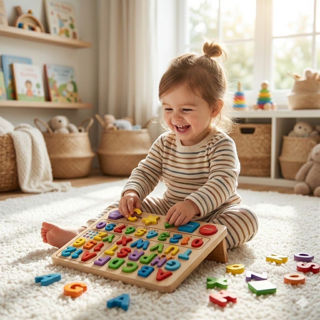 Wooden Alphabet & Number Matching Puzzle Board