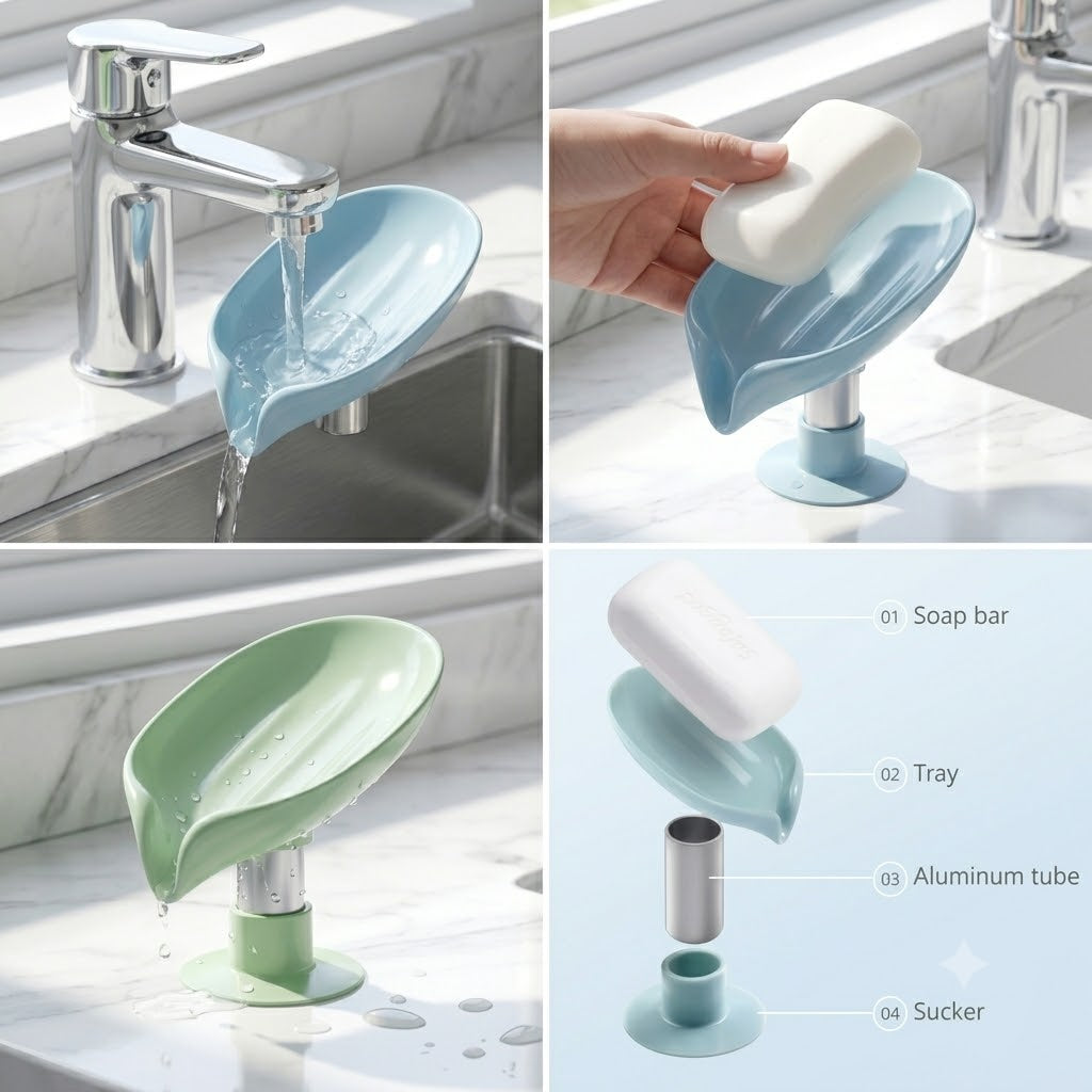 Leaf Shape Soap Box Waterproof Plastic Drain Holder For Bathroom And Shower Multi Pack