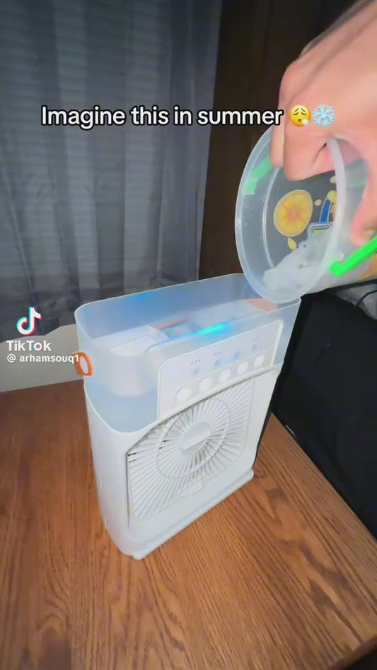 Portable Mini Air Cooler & Humidifier Fan - 3 Speed Ice Cool Air Conditioner Fan with 5 Spray Mists, LED Light & USB Cable
