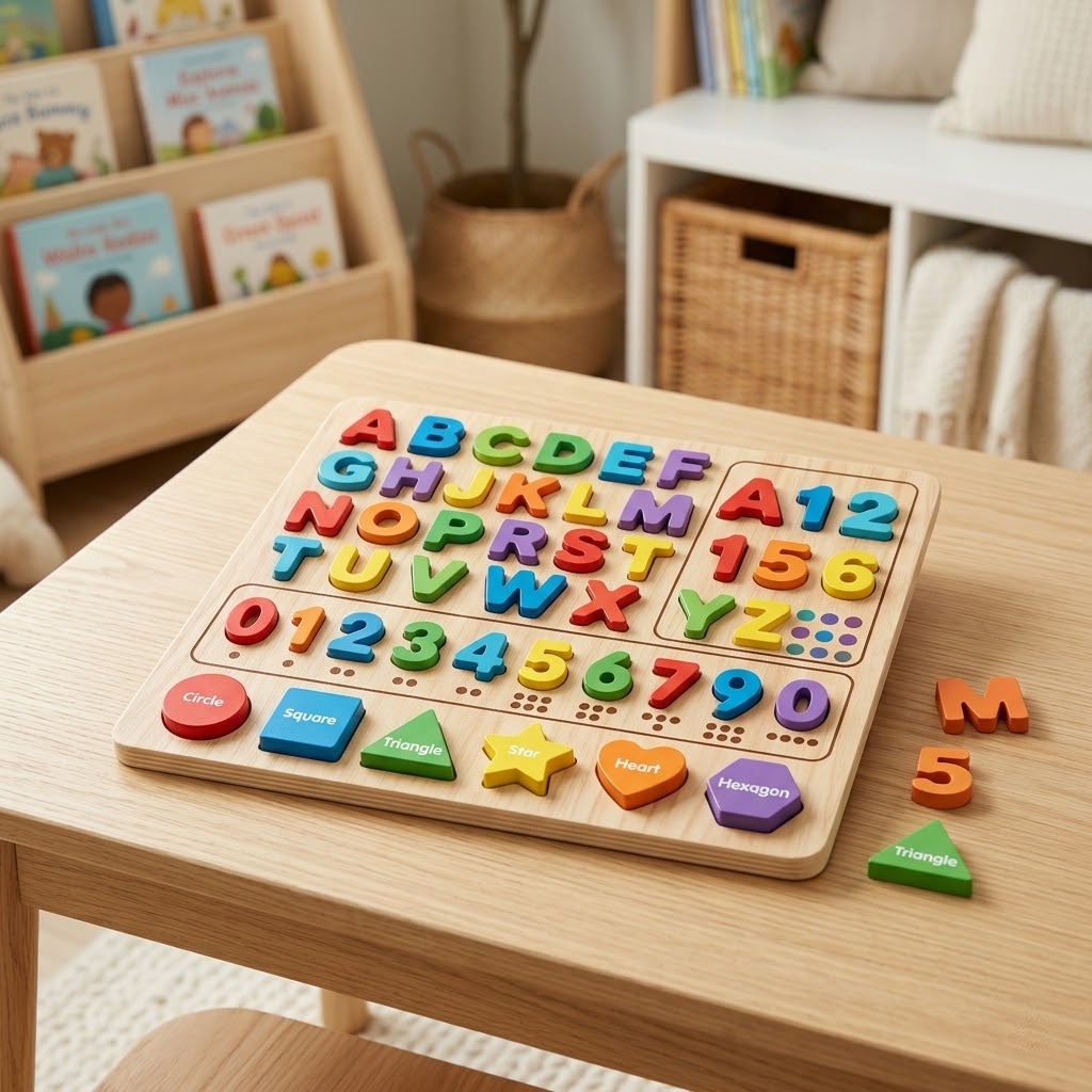 Wooden Alphabet & Number Matching Puzzle Board