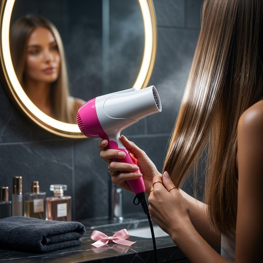 Nova 1000W Foldable Hair Dryer – Compact Travel Electric Blow Dryer (Pink & White)