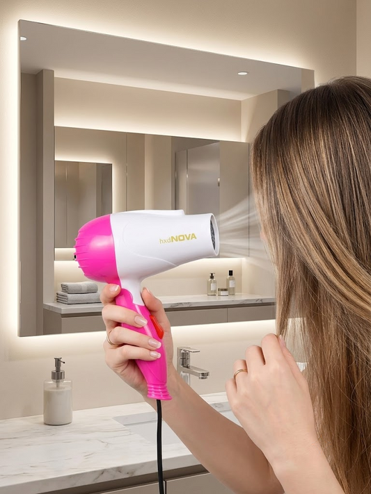 Nova 1000W Foldable Hair Dryer – Compact Travel Electric Blow Dryer (Pink & White)