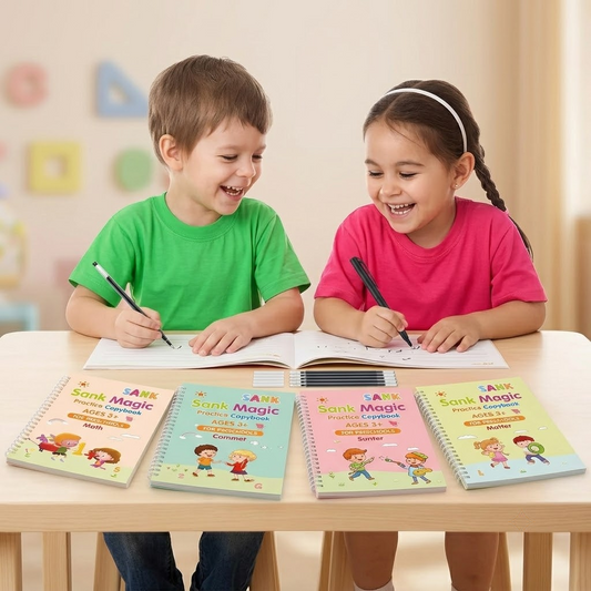 Sank Magic Practice Copybook Set For Kids - Reusable 4-Book Writing & Drawing Kit