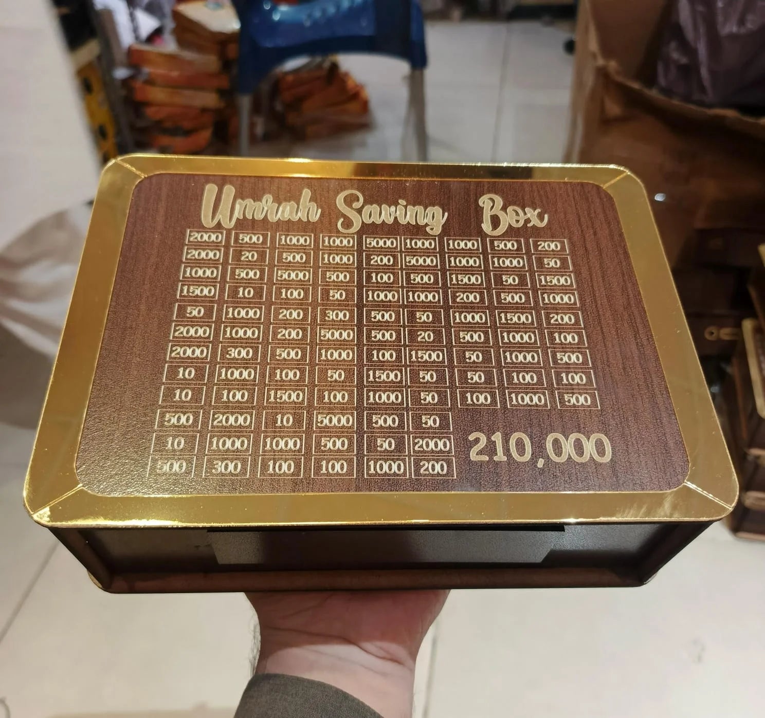 Umrah Saving Box Premium Wood Brown