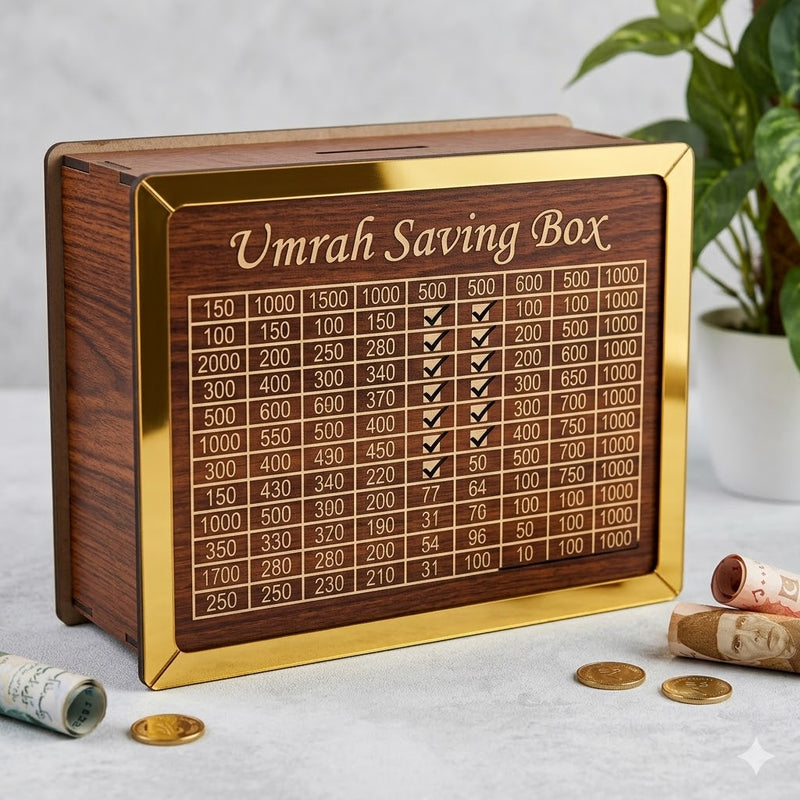 Umrah Saving Box Premium Wood Brown